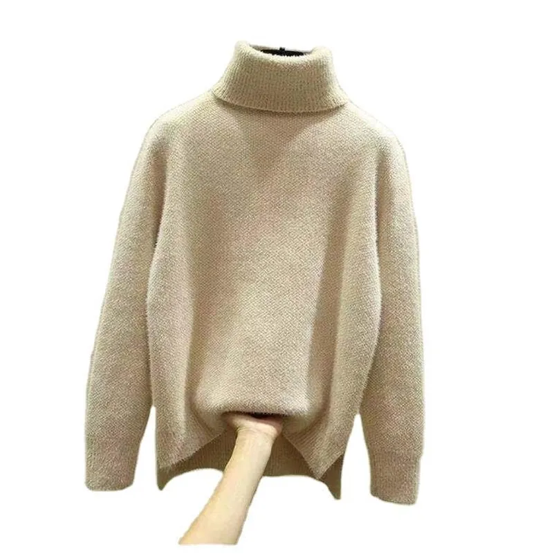 Pulls Femme Automne Hiver Imitation Mink Wool Loose Korean Clothes Turtleneck Long Sleeve Pullovers Sweater Y2k Candy Color Tops 210604