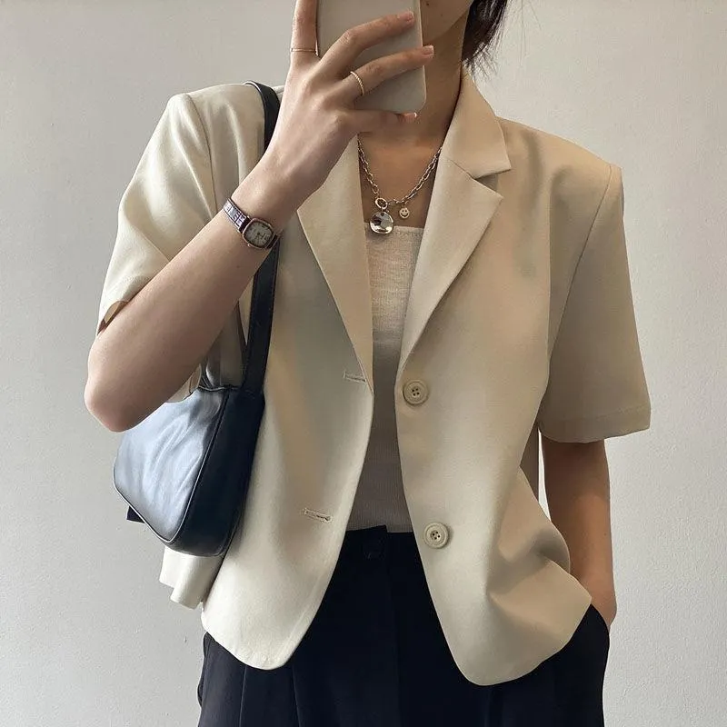 Costumes pour femmes Blazers 2021 été mince mode à manches courtes costume veste femmes drapé court travail décontracté petit