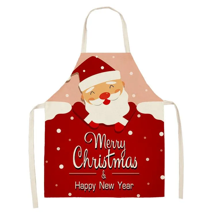 Fartuchy świąteczne Święty Mikołaj Claus Wzór czyszczenia 53 65 cm domowe kuchenne kuchnia Fartuch zużycie bawełniane lniane śliniaki 46396265D