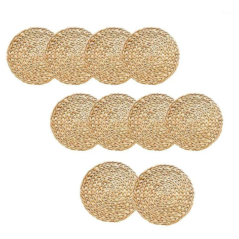 Mats Pads Round Woven Placemats för matbord, 11,8 tums halmflätat placemat, värmebeständig glidväv