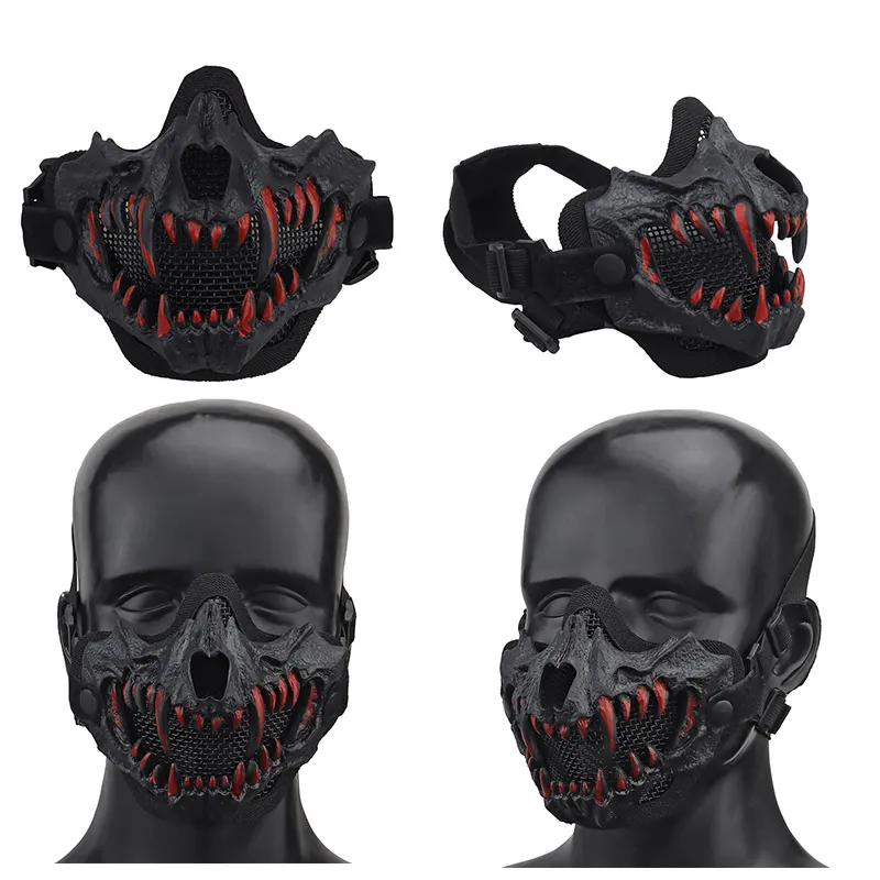 Máscara de caveira tática ao ar livre Airsoft tiro equipamento de proteção facial metal aço malha de arame meia face NO03-019306o