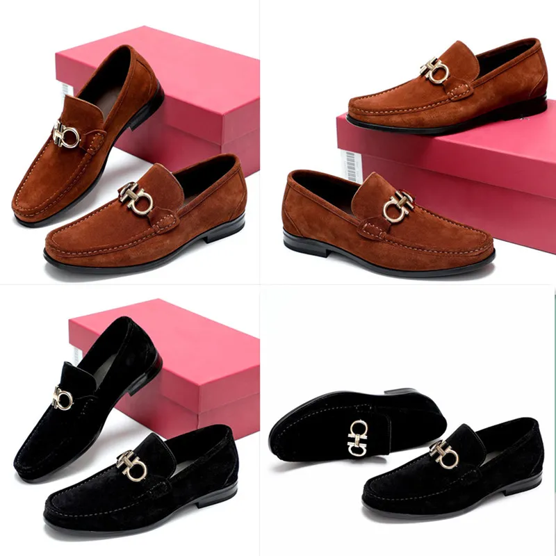 Wysokiej jakości stopa stopa męskie buty oryginalne skórzane płaskie wzór biznesowy Projektant Black Brown Plaid Office Size38 ~ 45