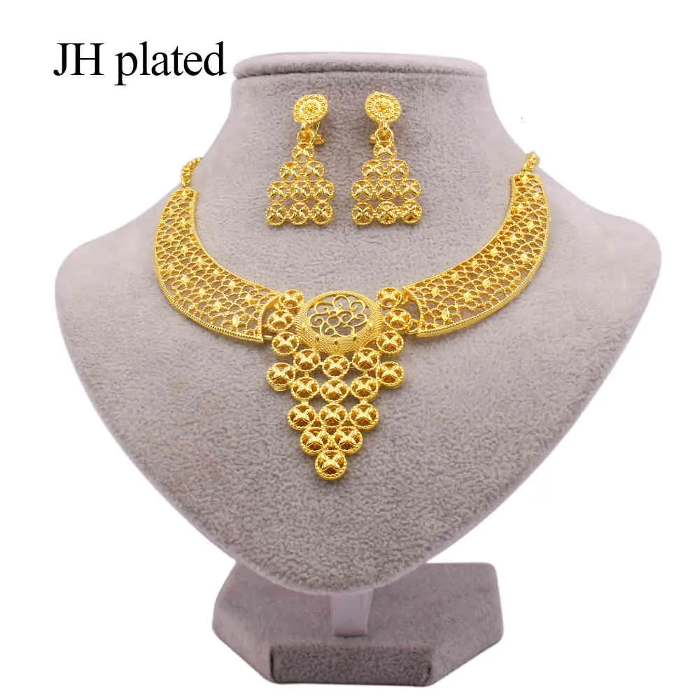 Smyckesuppsättningar Dubai 24K guldfärgprydnad för kvinnor halsband örhängen afrikansk bröllop brud party lyxiga gåvor smycken set220q