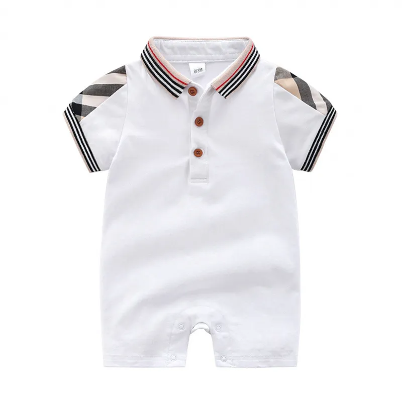 Retail sommar bebis t-tröjor Bomull Barn Kortärmad T-shirt Högkvalitativ Barn Nedgång Krage Plaid T-shirt Kids kläder 438 Y2
