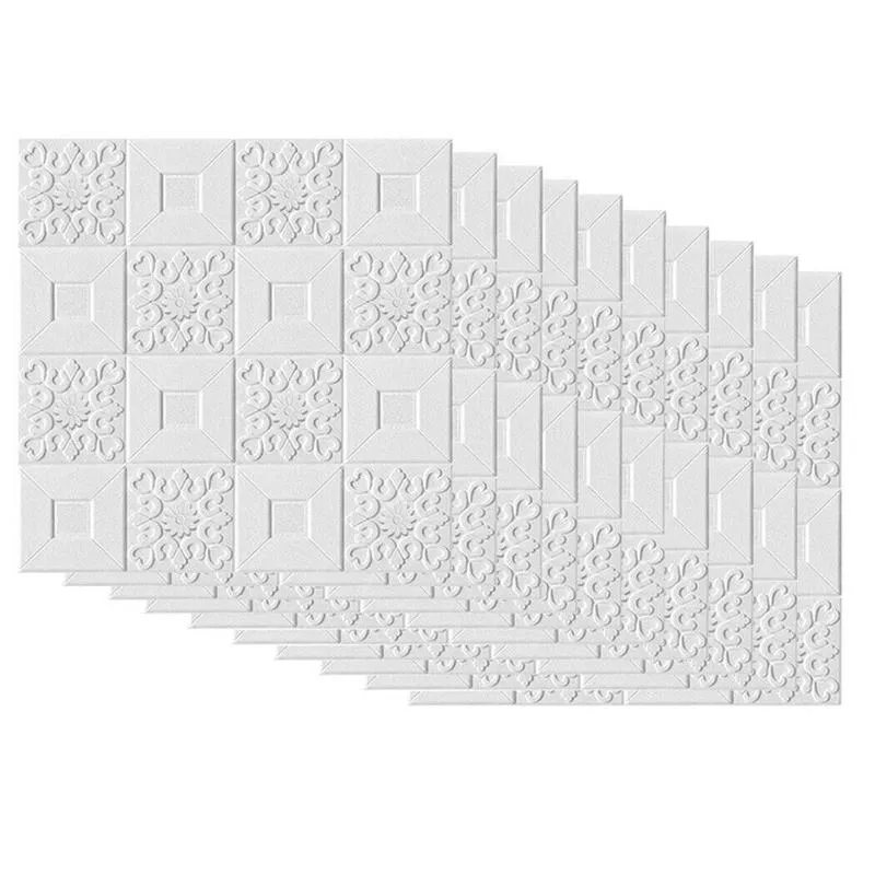 Stickers muraux 10pcs 3D auto-adhésif tuile brique panneau toit autocollant mousse fonds d'écran