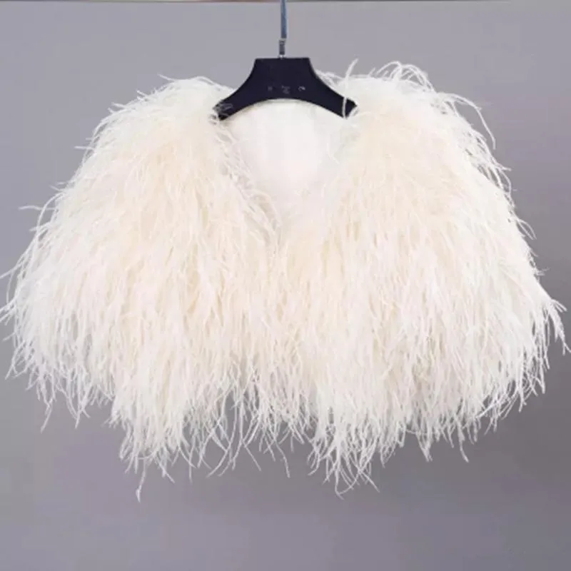 Wraps & Jackets Elegant Ostrich Feather White Fur Coat Jacket Bridal Bolero For Wedding Formal Shawls Evening Pa