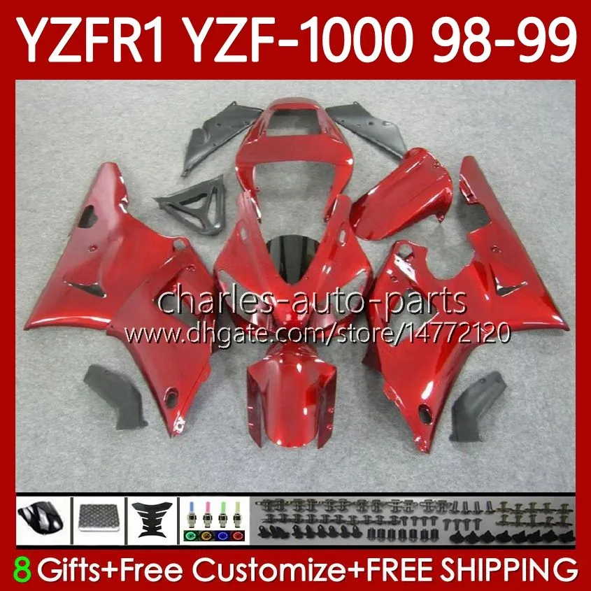 Motorcykelkropp för Yamaha YZF R 1 1000 CC YZF-R1 YZF-1000 Glansig Röd 98-01 Bodywork 82No.21 YZF R1 YZFR1 98 99 00 01 1000cc YZF1000 1998 1999 2000 2001 OEM Fairings Kit