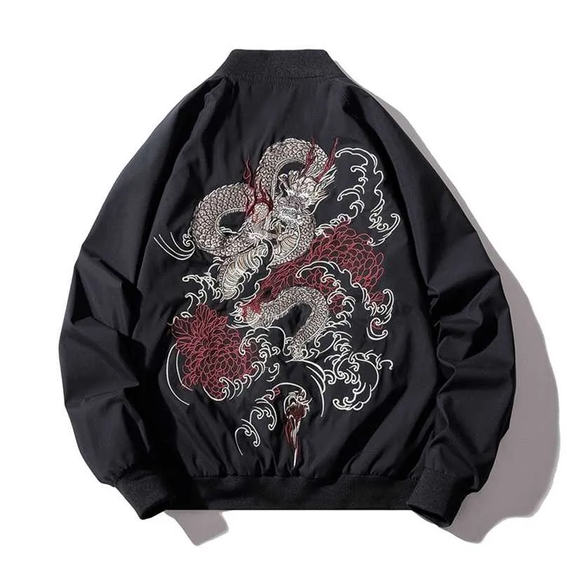 Bomber Jacket Men Chinese Dragon Embroidery Pilot Retro Punk Hip Hop Autumn Youth Streetwear High Street Hipster 211217