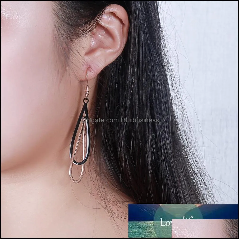 Trendy Hollowed-out Waterdrop Stainless Steel Drop Earrings For Women Black/Rose Gold Color Drop Jewelry Gift