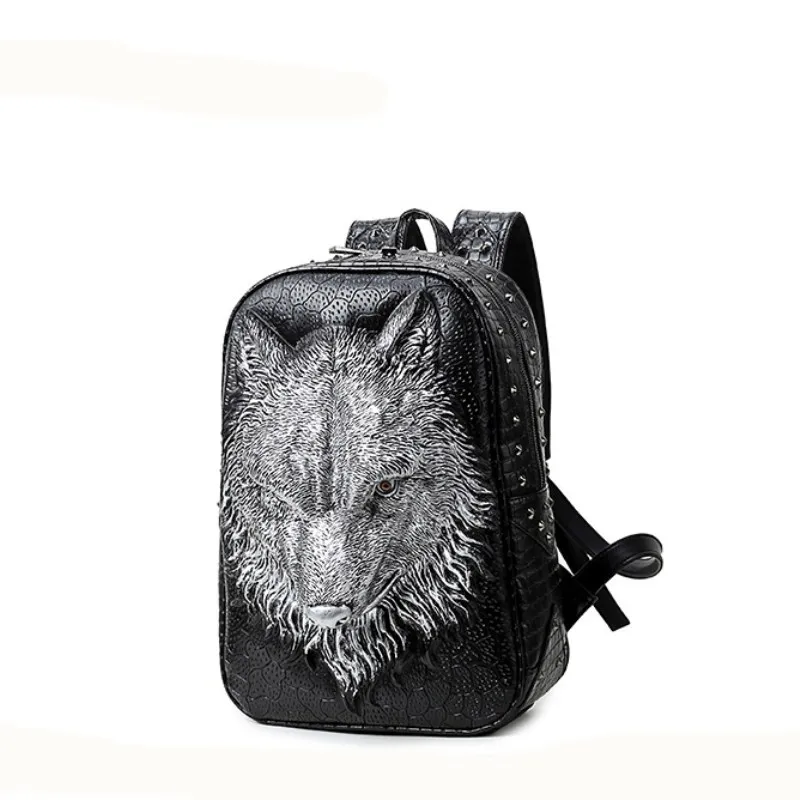 women men 3D wolf head backpack special cool shoulder bags teenage girls leather laptop school bags for boys