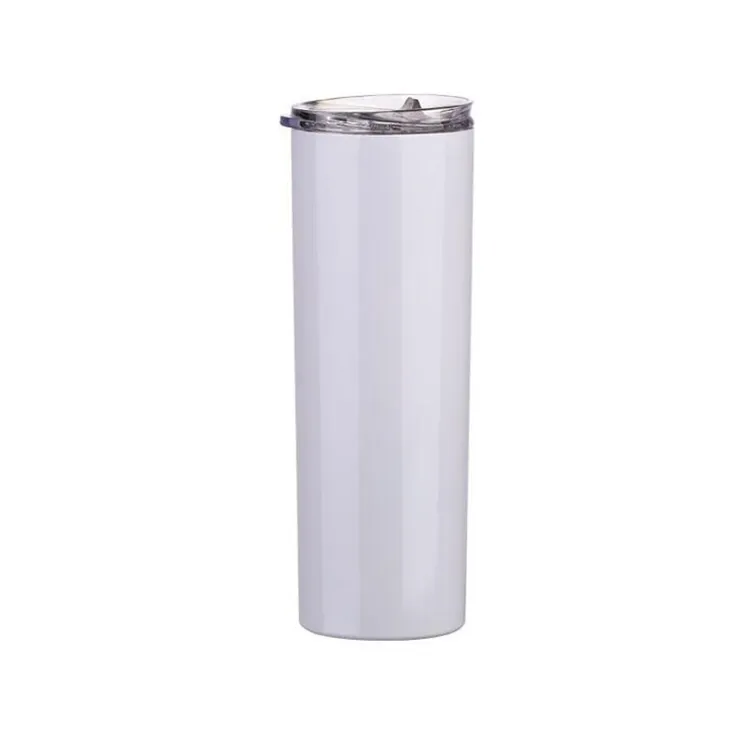 20oz sublimering skinny tumblers blank vit kopp med lock halm rostfritt stål dryck kopp vakuum isolerat vatten kaffe mugg havsfartyg zc060