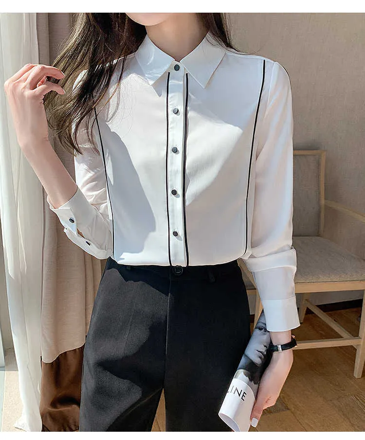 Mujeres Coreanas Camisas Mujer Blanco Manga Larga Mujer Blusa De