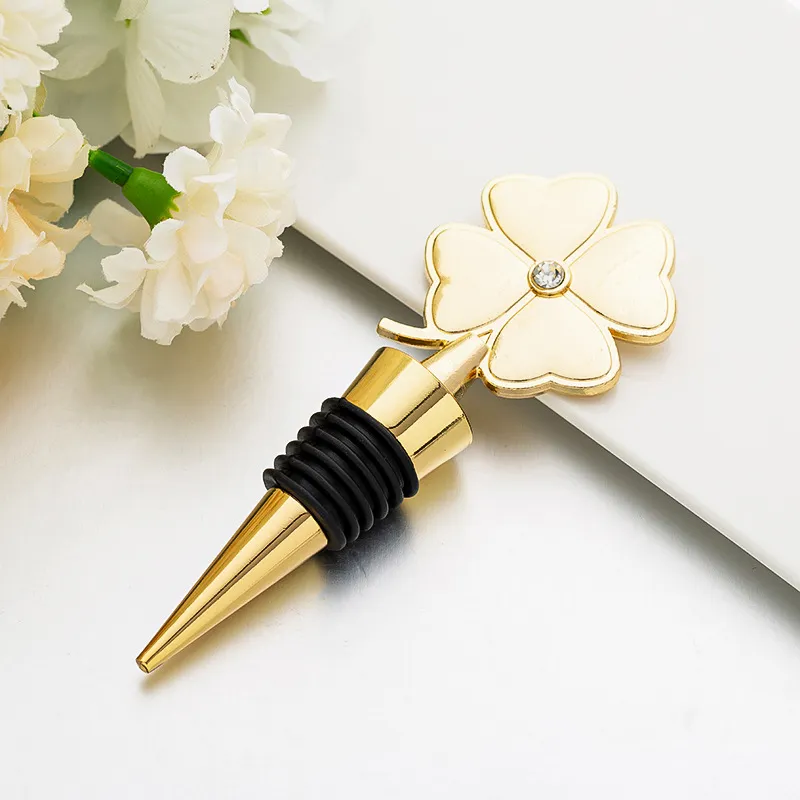 Lucky Clover Bottle Stopper Four Leaf Red Wine Metal Stoppers Wedding Favor Birthday Gift Event Giveaways W0175