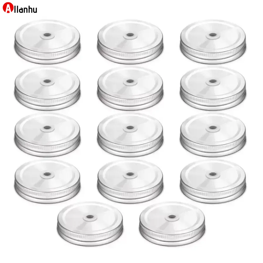 NEW!!! Sealing Mason Jar Cover Metal Caps Leakproof Tin Lids Wide-Neck Jars Collection Bottles Glass Storage Bottle Straw Hole Drinking Accessories wY32