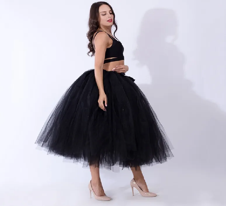 Black Hooplessles sans jupon Long Petticoat Mariage Crinoline Robe de balle Couches de jupe de tulle adulte