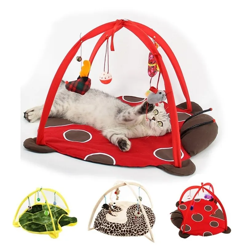 52x35cm Cat Play Mat Tent Activity Center with Hang Toys Balls Mice Outdoor Pets Bed for 210722