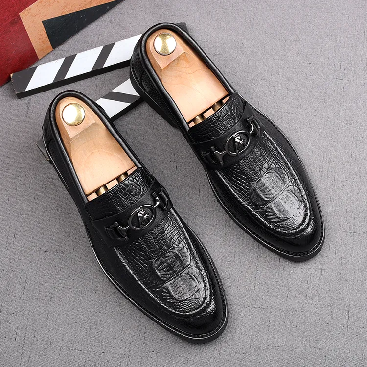 Luxury Crocodile pattern Style Men`s Business Prom Shoes black Wedding Pointed Toe Men Flats Loafers Footwear EUR siz:38-44