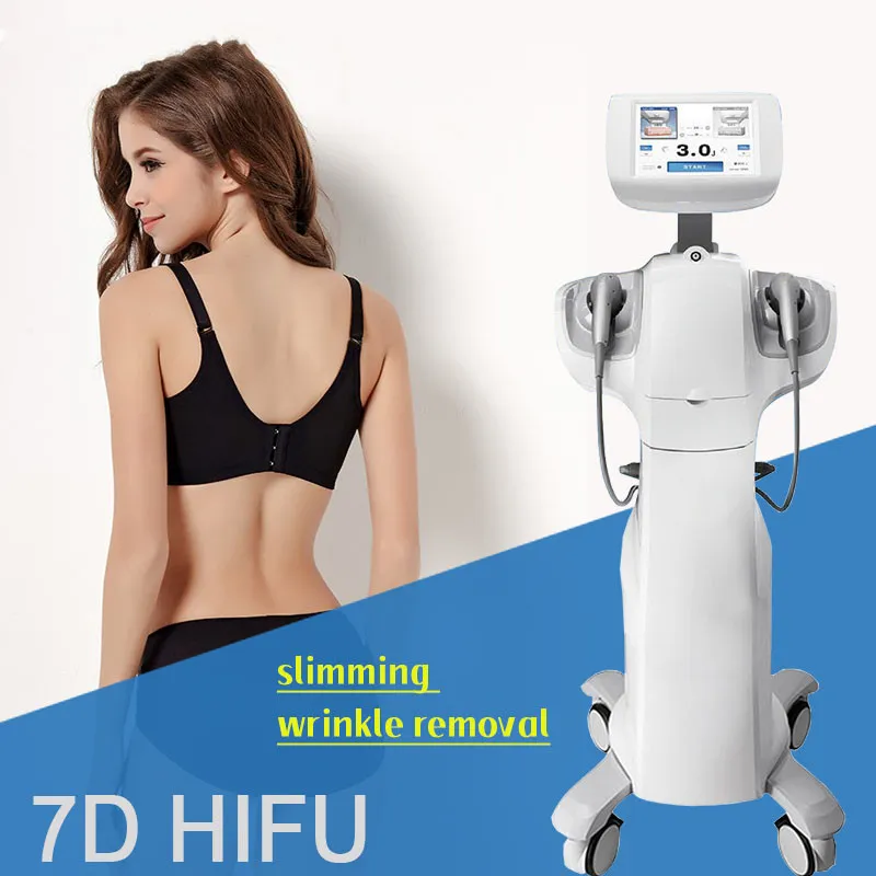 Korea Technology 7d Hifu High Focused Ultraljudsmaskin 30000 Skott Dubbla handtag för ansikts Ultra Lift Body Slimming Hud Åtdragning Anti-