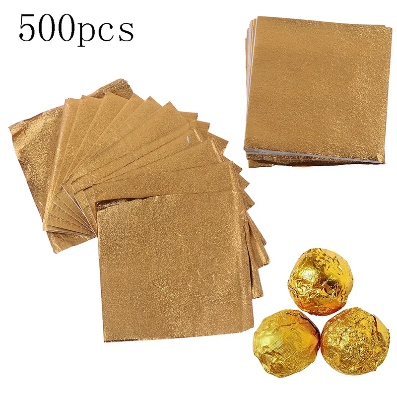 500Pcs Golden Aluminum Foil Candy Chocolate Cookie Wrapping Tin Paper Party DIY Metal Embossing Gift Packaging Craft Paper