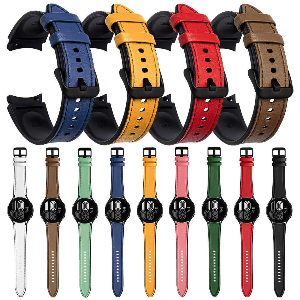 Leather Silicone Curved End Strap for Samsung Galaxy Watch 4 Classic 46mm 42mm/galaxy Watch4 44mm 40mm Replacement Wrist Band H0915