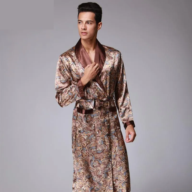 V Neck Faux Silk Male Sleepwear Nightwear Male Satin Bath Robe Mens Luxury Paisley Pattern Bathrobe Kimono Robes From 19 71 DHgate