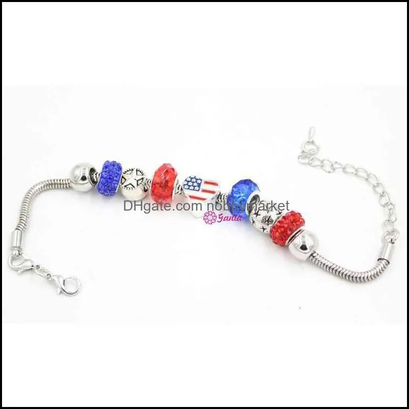 Factory Outlet Brand Bracelet New Arrival Wholesale DIY Jewelry Patriotic Style Star Beads Heart Shaped USA American Flag bracelets