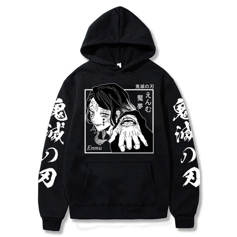 Anime Demon Slayer Hoodies Enmu Hoodie Pullover Sweatshirts Plus Sized Sudaderas Hoodie G1007