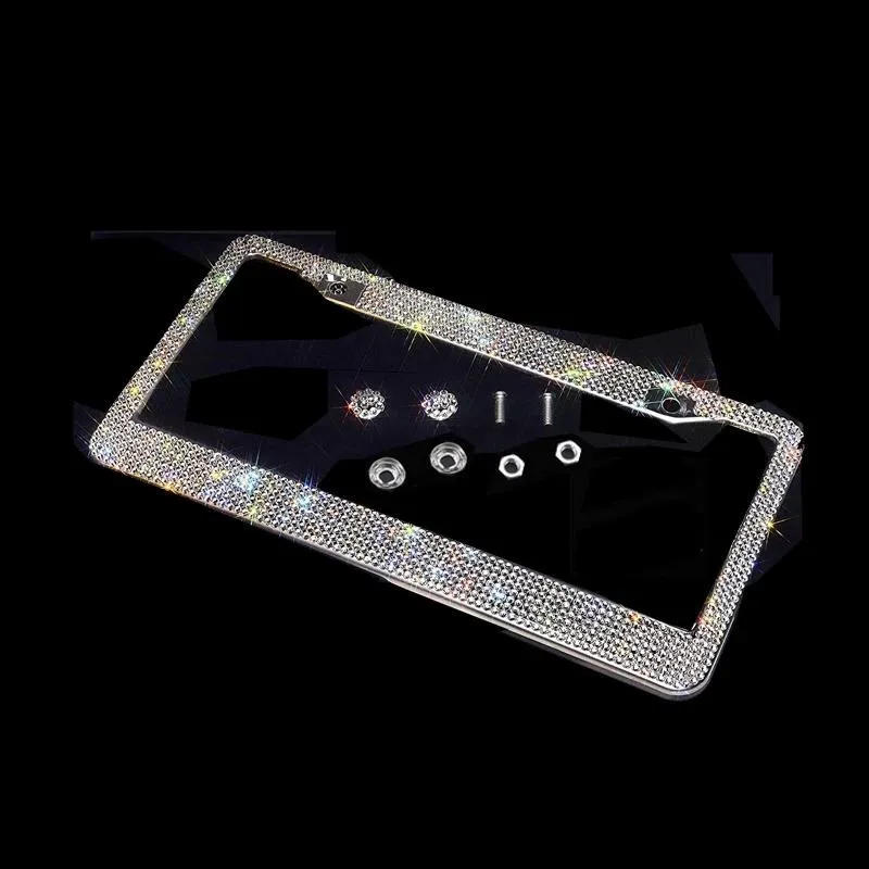 Bling Crystal License Plate Frame Women Luxury Handcrafted Rhinestone Car Frame Plate with Ignition Button Fits USA and Canad326n