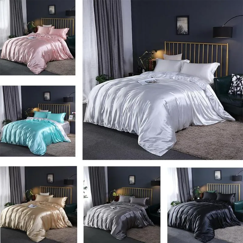 Bettwäsche-Sets, luxuriöse Bettwäsche und Kissenbezüge, gewaschene Seide, vierteiliger seidiger Bettbezug, Eis