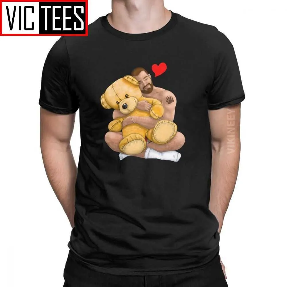 Divertente Bear Hug T-Shirt Uomo Uomini Crew Collo 100 percento Cotone Tshirt Gay Art Pride Grrr LGBT Winter Camisas Hombre 210629