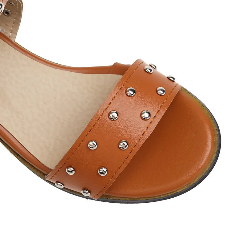 Womens Fashion Open Toe Sandals Buckled Rivet Platformed Summer Chunky Heels Slippers Gladiator Shoes Dress Shoes Zipper Back 41 42 43 44 45