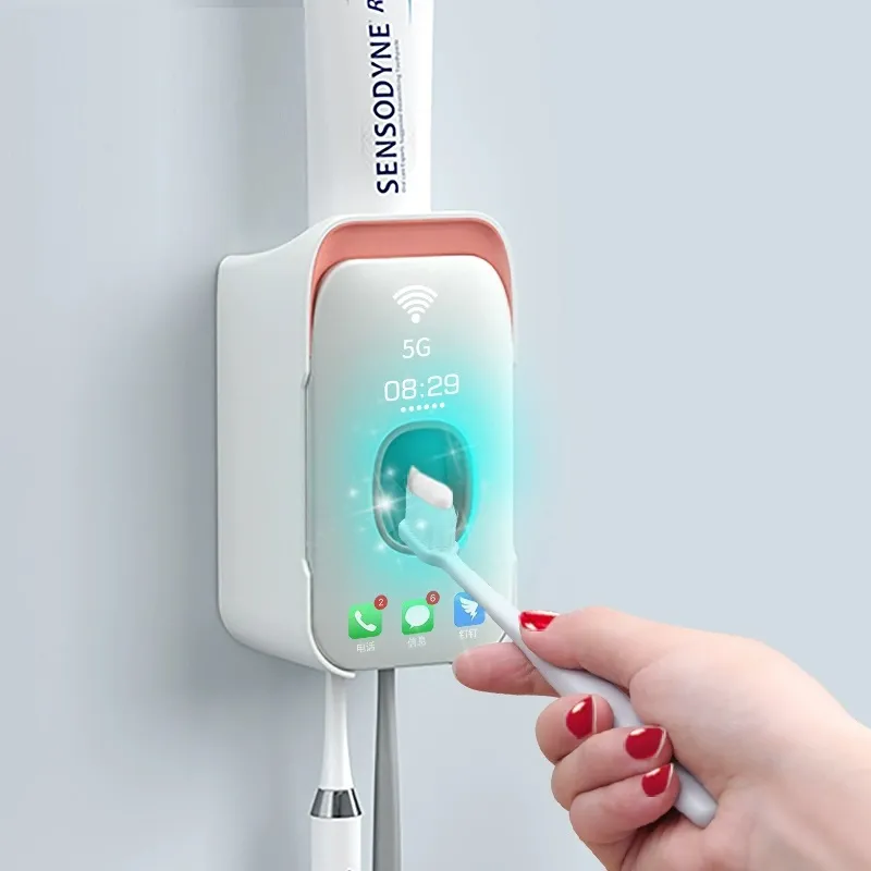 Duvara monte otomatik diş macunu sıkacağı dağıtıcı plastik tuvalet banyo aksesuarları için plastik toz geçirmez diş fırçası tutucu