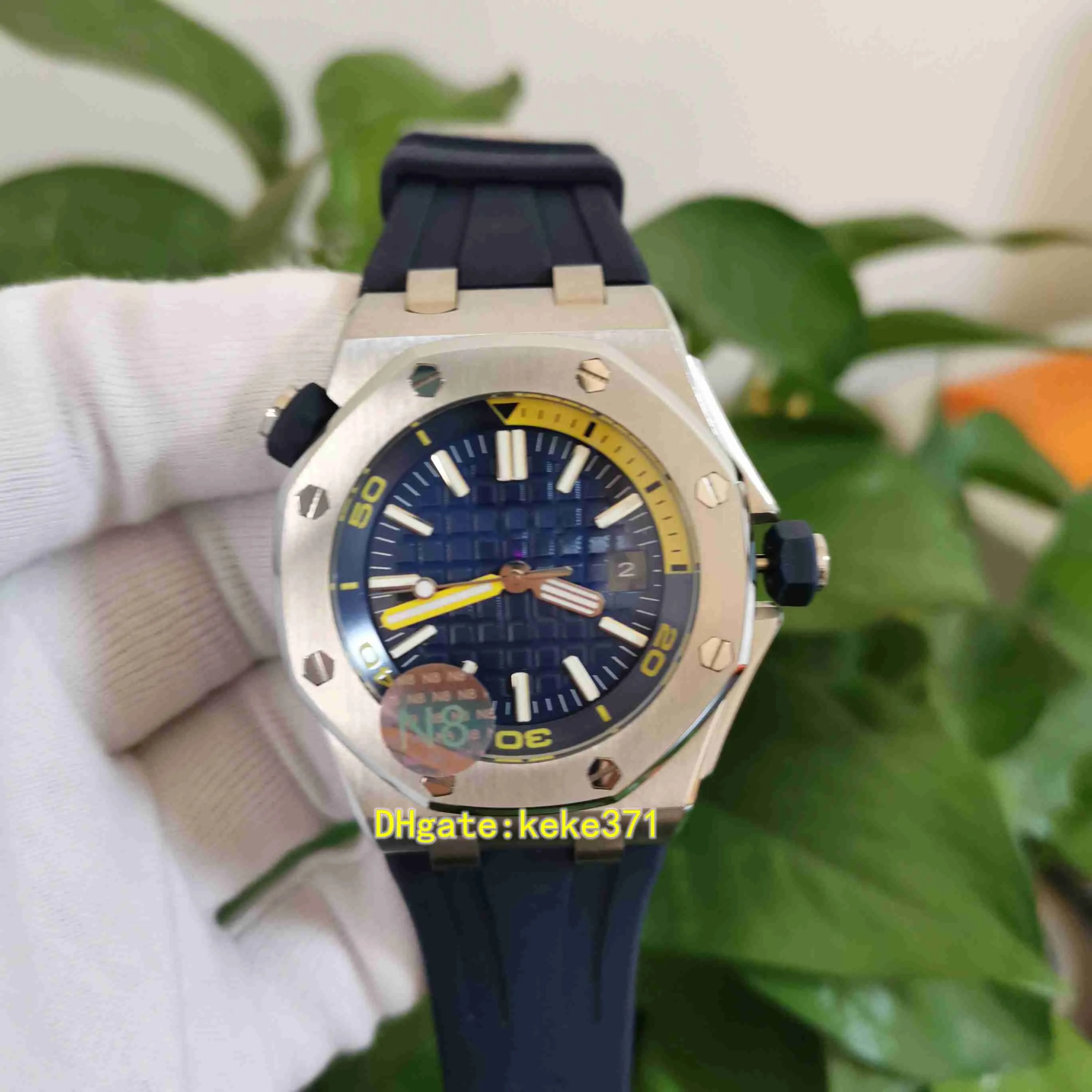Uitstekende kwaliteit horloges groen 42 mm 15710 15710st.OO.A027CA.01 Blue Dial Natural Rubber Strap Sapphire Mechanische automatische heren herenhorloge polshorloges