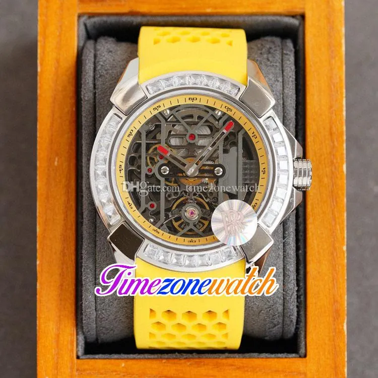 RRF EPIC-X EX100.43.LD.OP.ald4at Automatic Tourbillon Zegarek Męskie 44mm Steel Case Baguette Square Cut Diamonds Bezel Koszulka Dial Yellow Guma TimeZonewatch A01B (1)