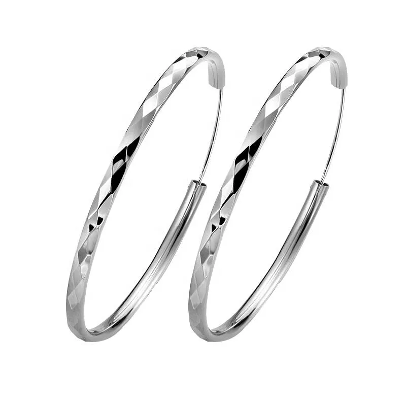 Hoop Huggie 925 Sterling Silver Earring Dla Kobiet Proste Round Circle Kolczyki 30mm-60mm Rozmiar Koreański