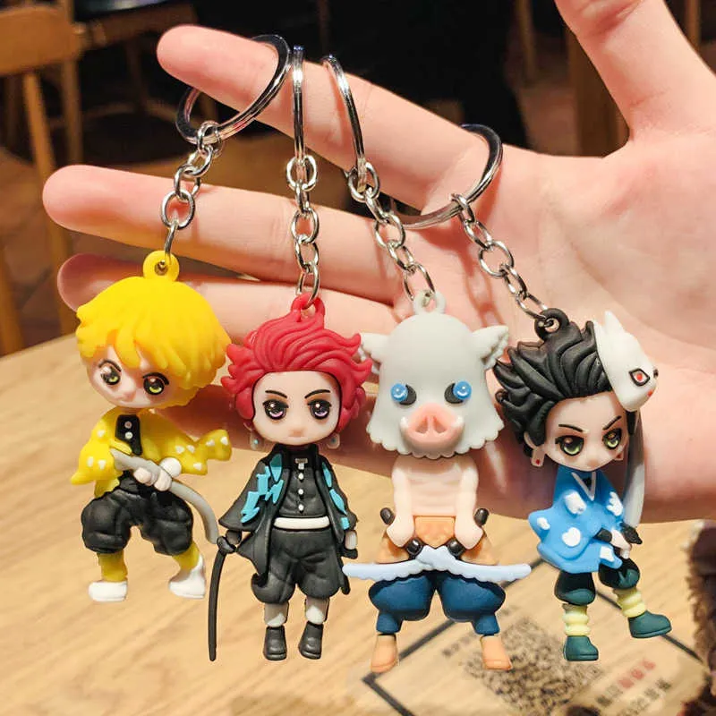 Anime Demon Slayer Keychain Fashion Key Ring 3D Figur Key Chain Charm Key Holder G1019