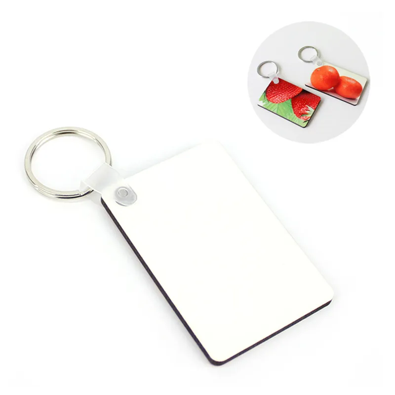 Sublimering Blank Trä Keychain Pendant Portable 60 * 40 * 3mm Dubbelsidig termisk överföring Nyckelkedja DIY Keyring Creative Gift Supplies