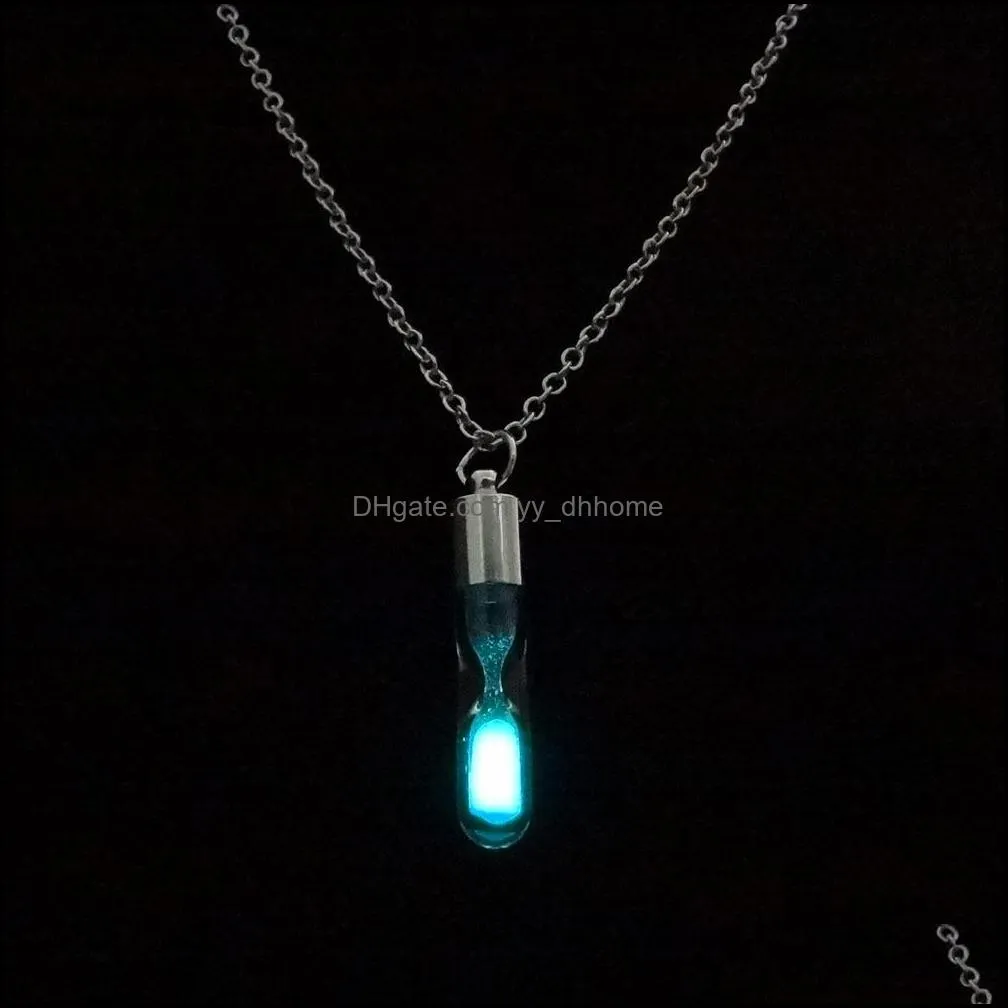 creative glowinthe dark necklace quicksand wishing bottle ladies glowing jewelry hourglass message bottle pendant necklace