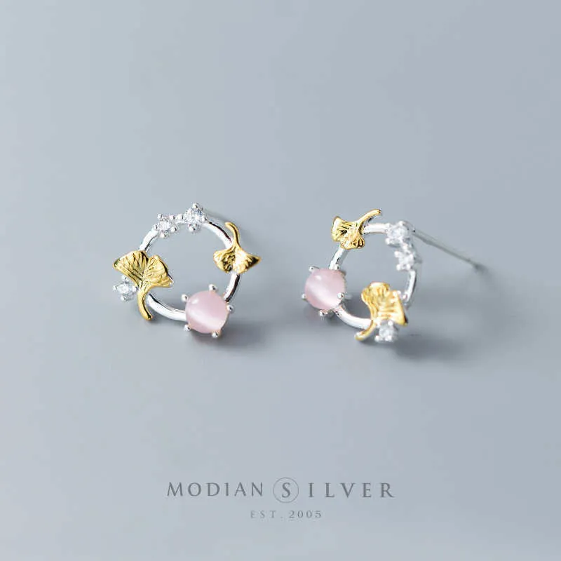 Planta Flower Stud Brincos Para As Mulheres 925 Sterling Silver Fashion Opal Ear Pins Jewelry Com Tampões Earplugs 210707