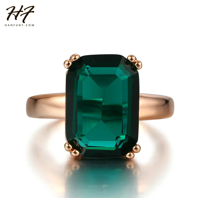 Rose Gold Color Pierścień Moda Czerwony / Green Big Square Crystal Wedding Jewelry Dla Kobiet Hotsale R700 R701