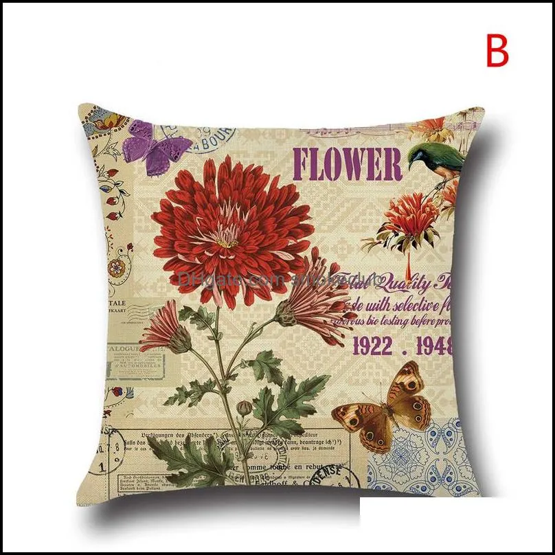 Rose Flower Printing Linen Cotton Pillow Covers 18x18 Square Sofa Cushion Pillow Case for Home Decor