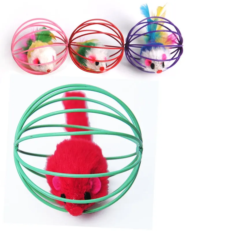 6CM Pet Cat Lovely Kitten Gift Funny Play Toys Mouse Ball Colorful Round Cage Iron Supplies