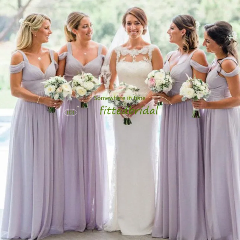 Amsale 2019 Gorgeous Draped Off-shoulder Beach Boho Long Bridesmaid Dresses Bohemian Wedding Party Guest Bridesmaids Gown Cheap