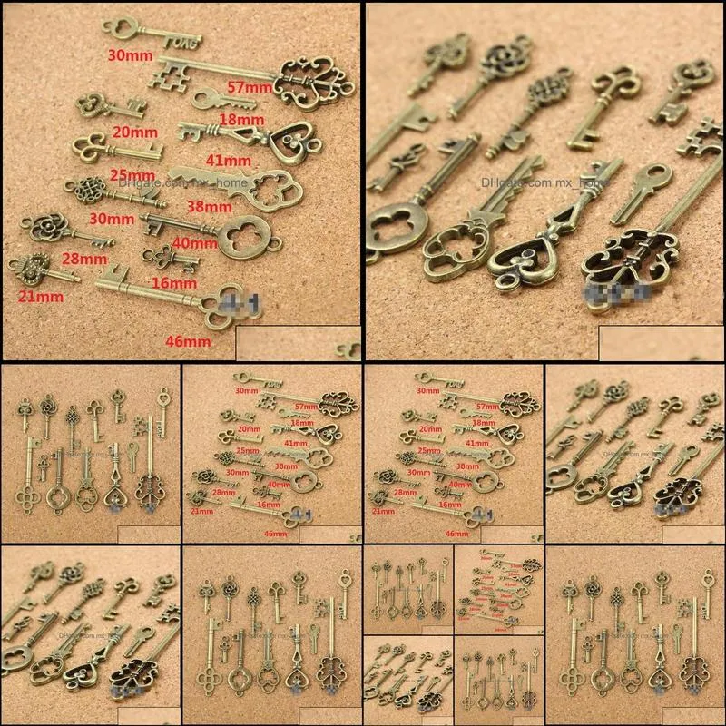 Wholesale- 13 Assorted Antique Vintage Old Look Bronze Pendants Vintage Key Collectibles Good Gift1