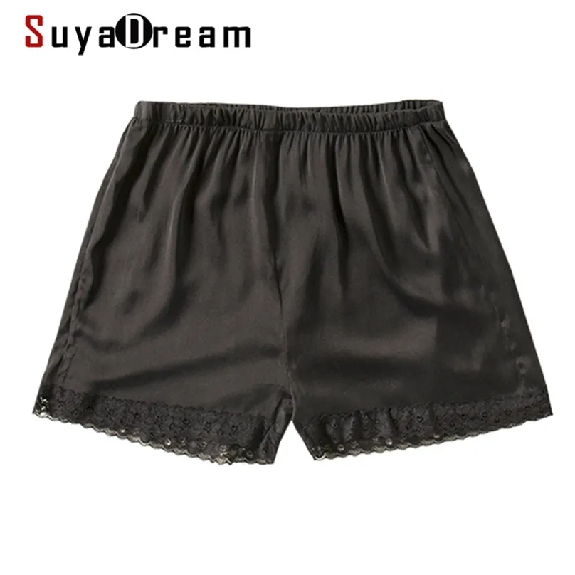 Suyadream mulher shorts de seda preto 100% natural laço verão 210719