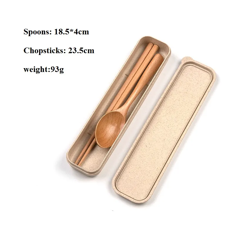 Wooden Chopsticks Spoons Knife Set Portable Dinnerware Set With Packing Box For Travel Camping