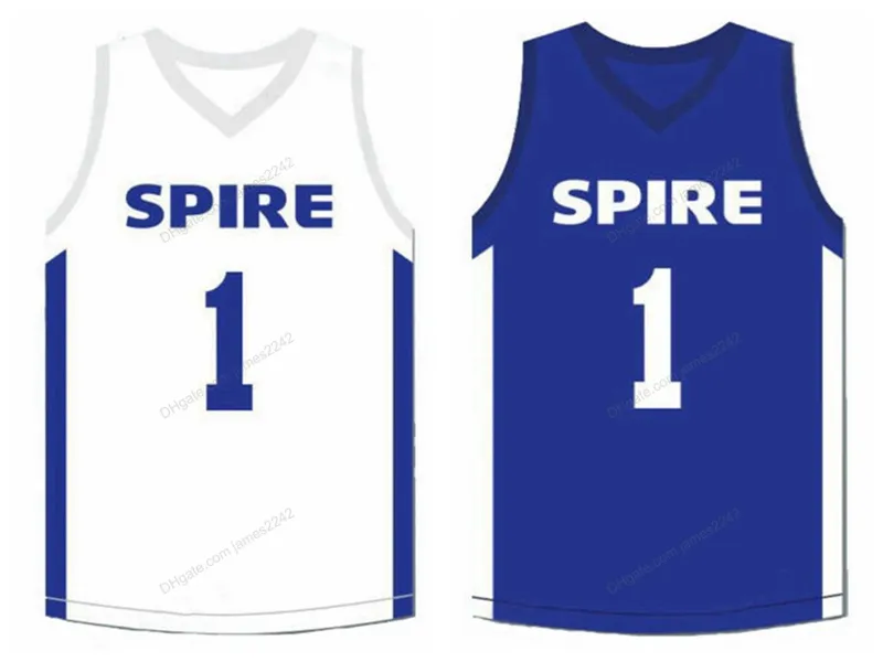 Benutzerdefiniertes LaMelo Ball #1 Spire Basketballtrikot für Herren, genäht, Weiß, Blau, Größe S-4XL, beliebiger Name und Nummer, Top-Qualität