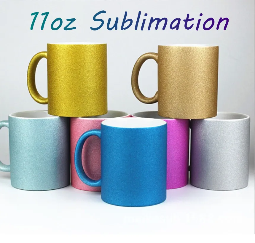 11oz Sublimazione Ceramica perlescente Glitter Mug Flash Cups 7 colori senza cuciture Bicchieri da caffè con manico Superficie opaca Bicchiere da viaggio termico Tazze