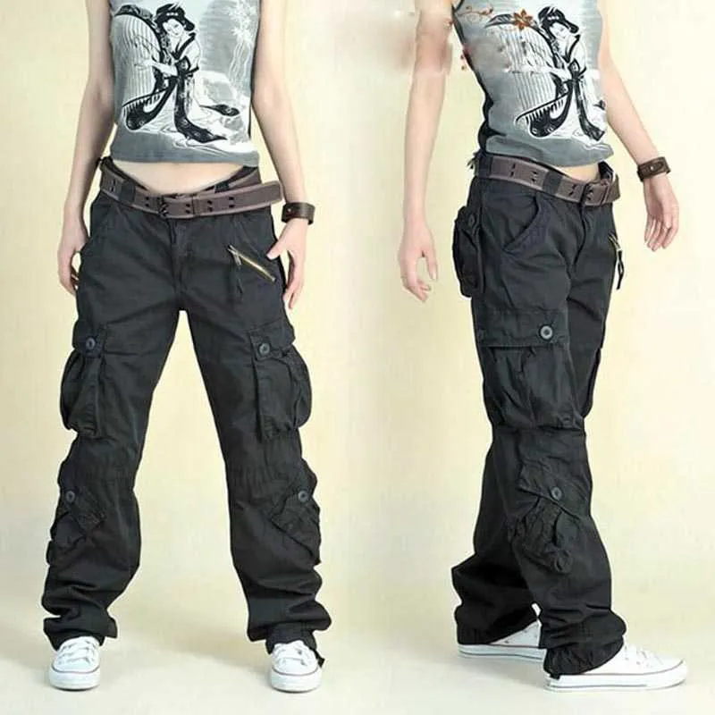 Chegada moda hip hop solto calças jeans calças de carga baggy para mulheres 210706