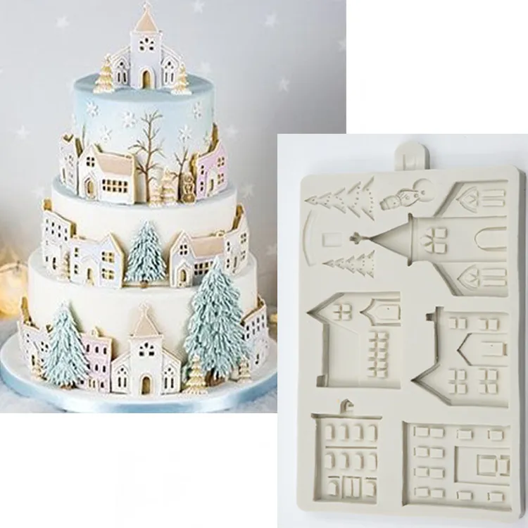 Casa di marzapane di Natale Stampo in silicone Stampo per fondente Strumenti per decorare torte Cioccolato, Gumpaste, Sugarcraft, Gadget da cucina 210225